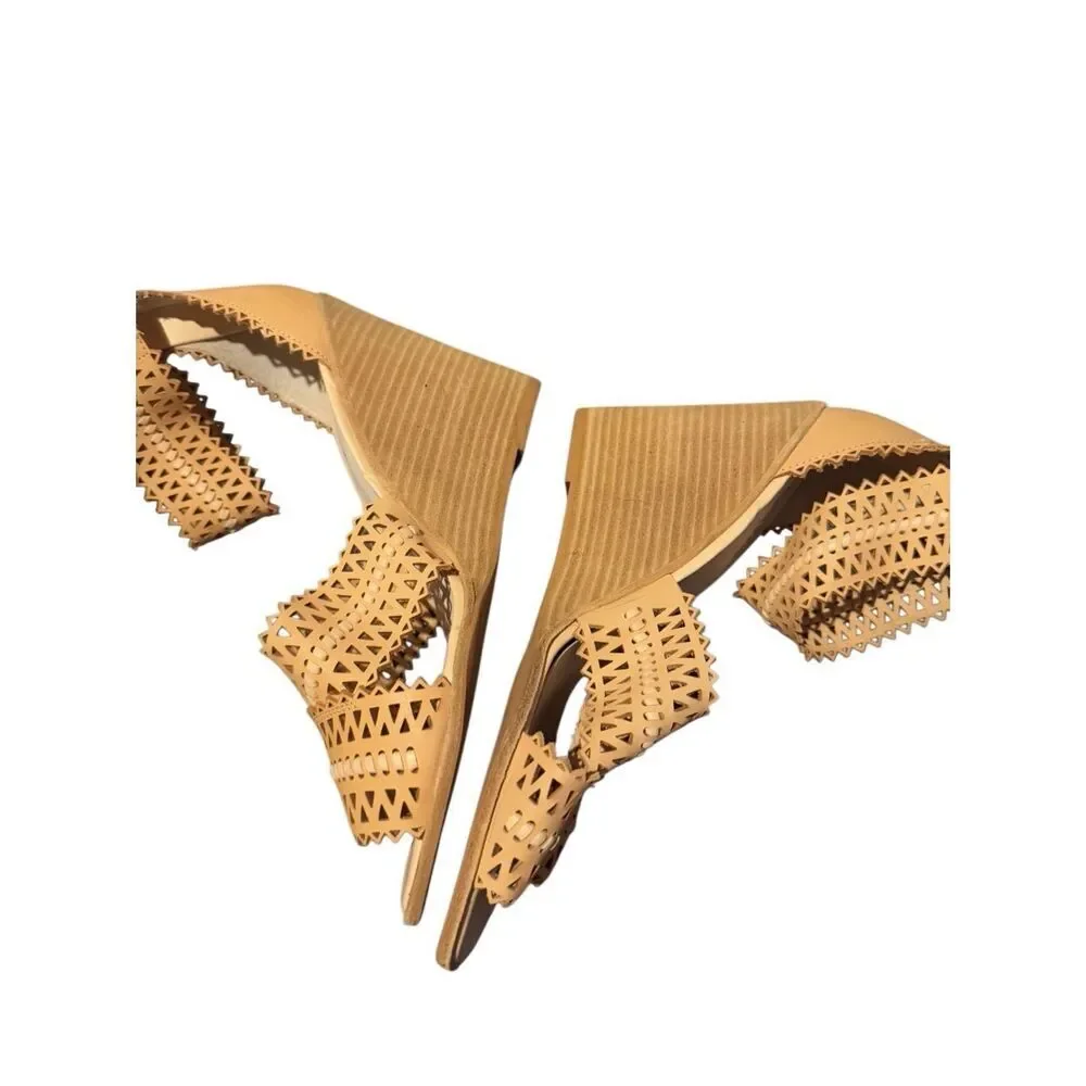 Jeffrey Campbell Tan‎ Besante Perforated Wedge Sandal Sz 11